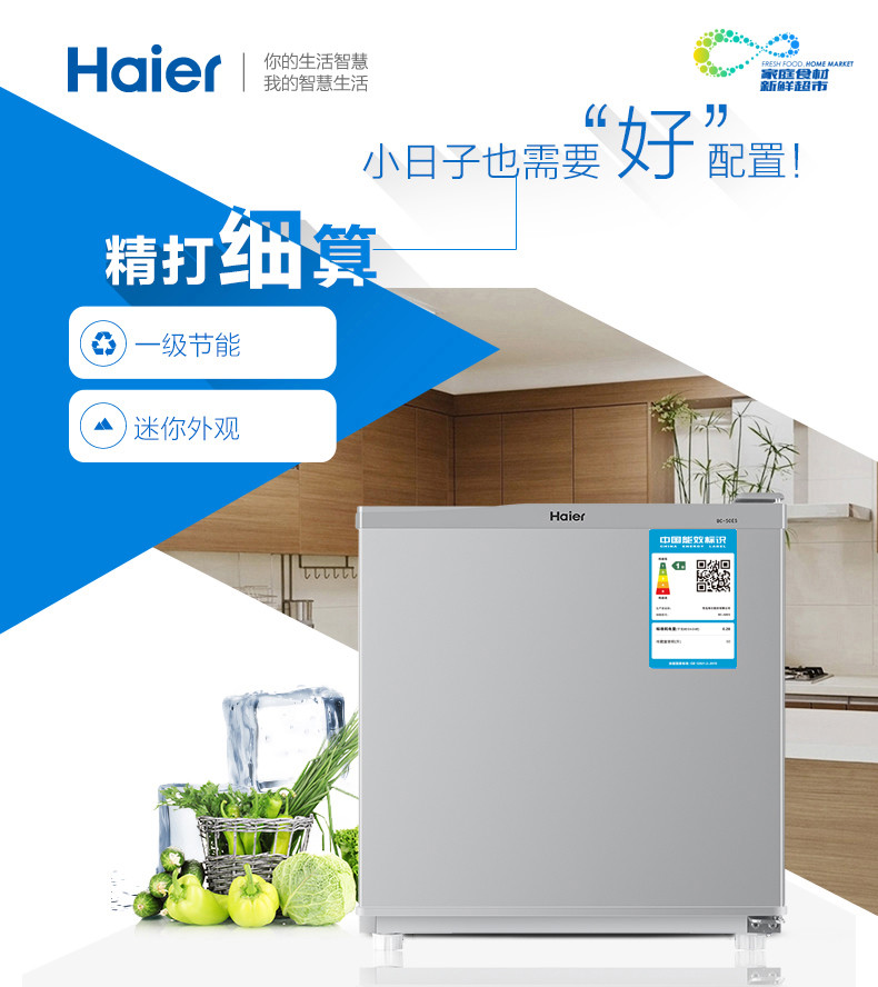 Haier/海尔 BC-50ES 50升家用节能小型单门电冰箱 单冷藏 畅销款