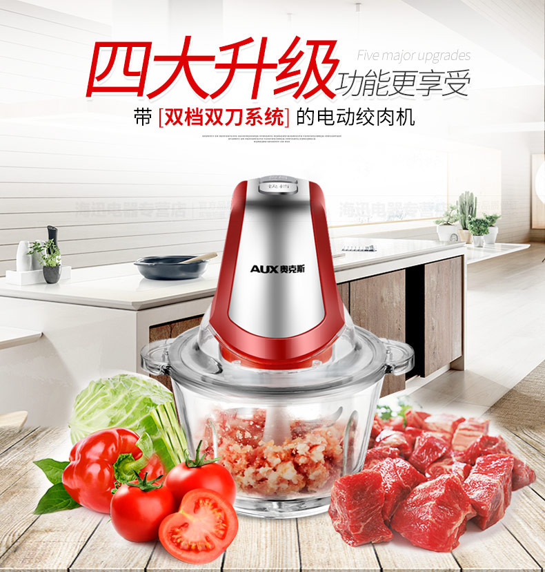 AUX/奥克斯绞肉机家用电动小型多功能碎肉机打肉蒜泥搅馅切碎机