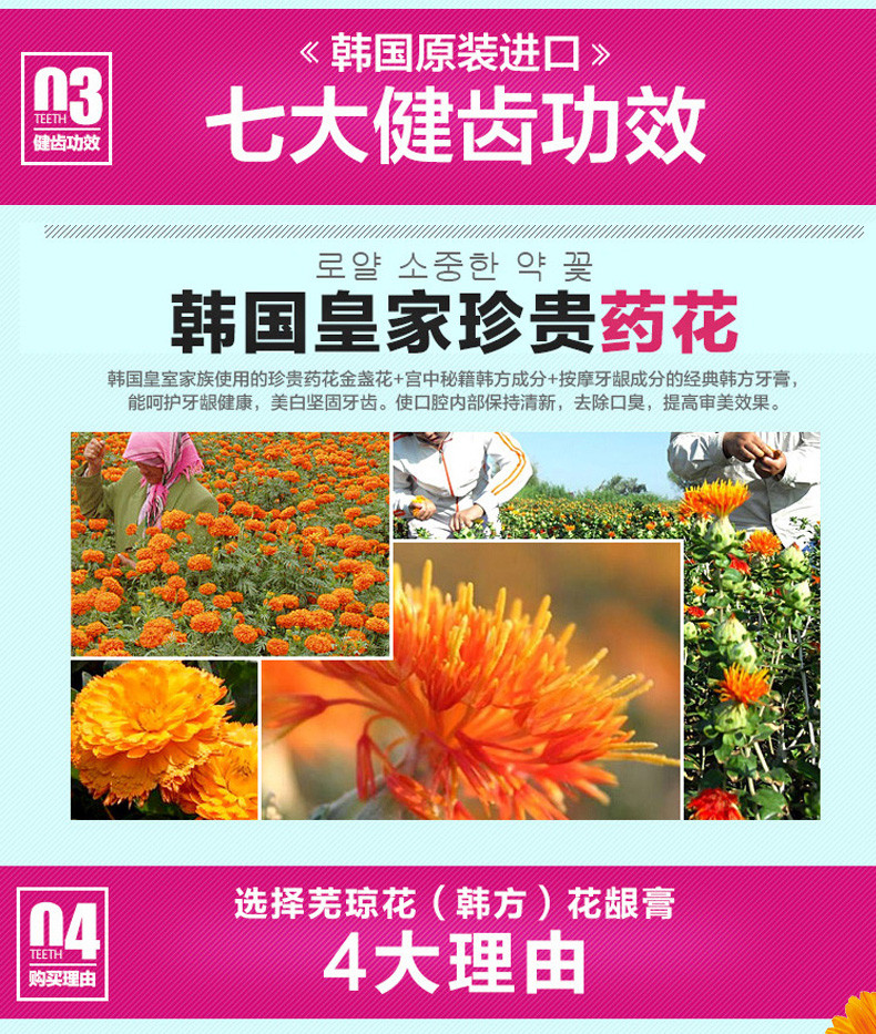 【东莞】多乐满德 韩国原装进口 芜琼花 红 花牙膏 110g