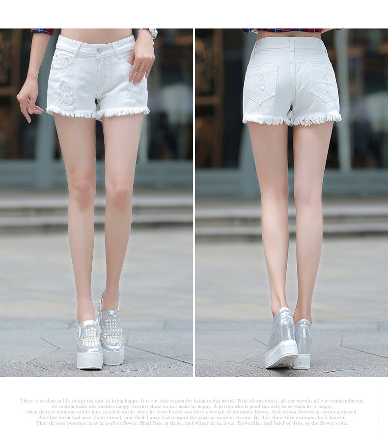 伊奈琳/YINAILIN2017夏新款白色破洞女装牛仔短裤女韩国简约宽松修身显瘦短裤全国包邮