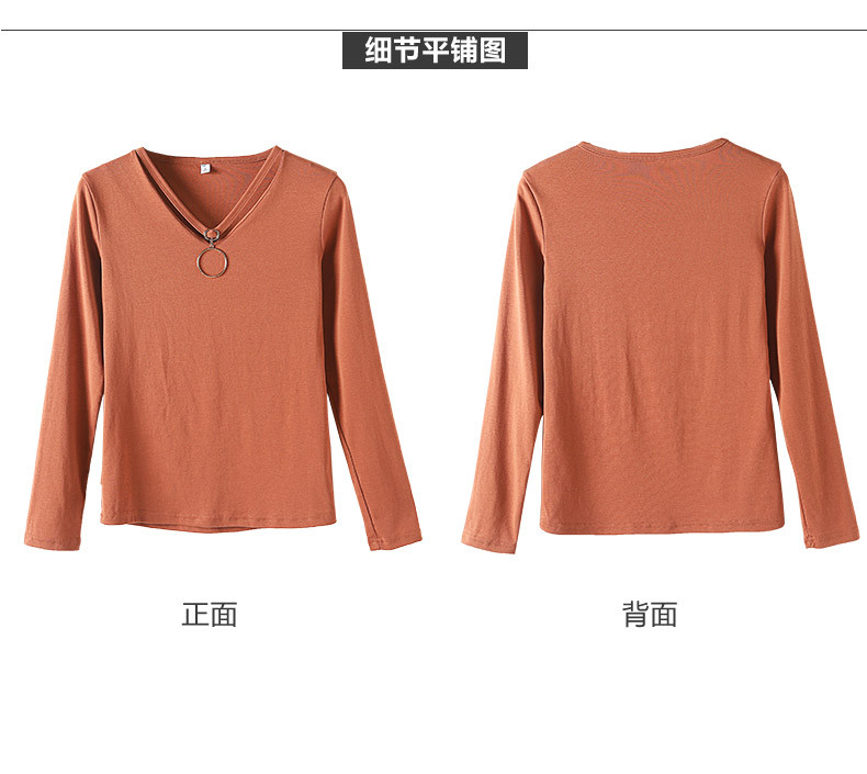 伊奈琳/YINAILIN 新款2017秋装新款韩版V领镂空纯色长袖T恤修身显瘦百搭打底衫女