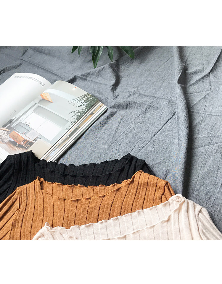 伊奈琳/YINAILIN 2017秋季新款女装长袖大一字领针织衫荷叶袖打底衫毛衣紧身细毛线