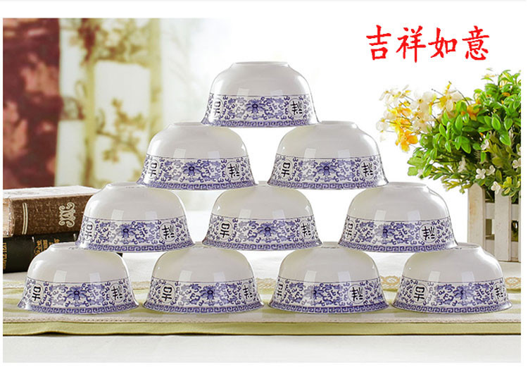 鸿晏景德镇陶瓷 10碗套装骨瓷 青花 碗盘碟餐具套装 礼品餐具