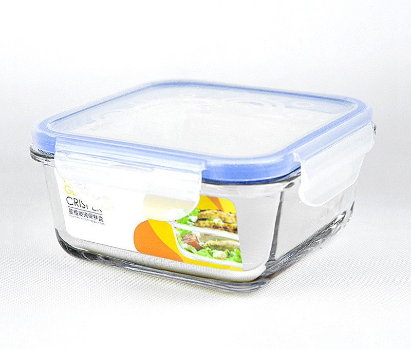 星橙 四面扣正方形单个装 密封高硼硅耐热玻璃碗保鲜盒400ml