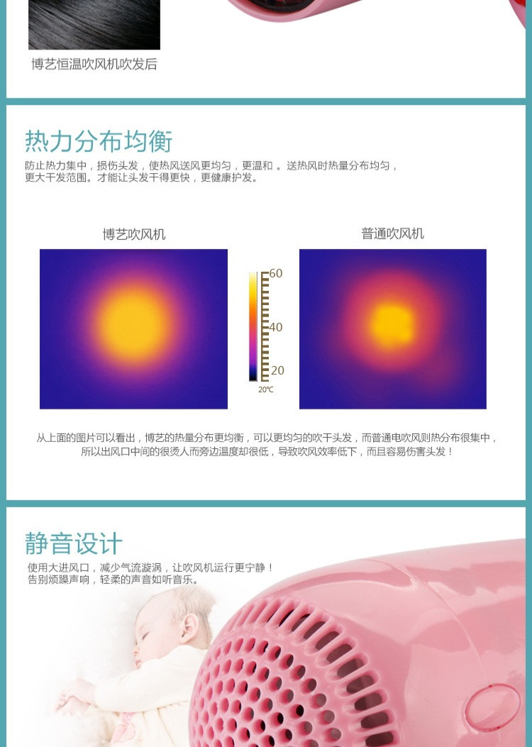 博晨  BY-522家用小功率可折叠电吹风学生宿舍专用吹风机超静音便携式