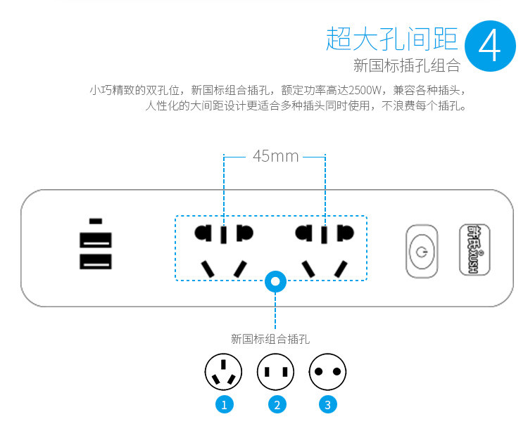 富锋 FF-62 多功能二位带两个USB智能插线板排插接线拖线板转换开关排插1.8米