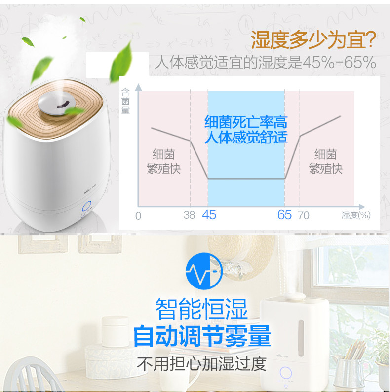 空气加湿器Besr/小熊 JSQ-A40A2微电脑触控4L大容量香薰机增湿机