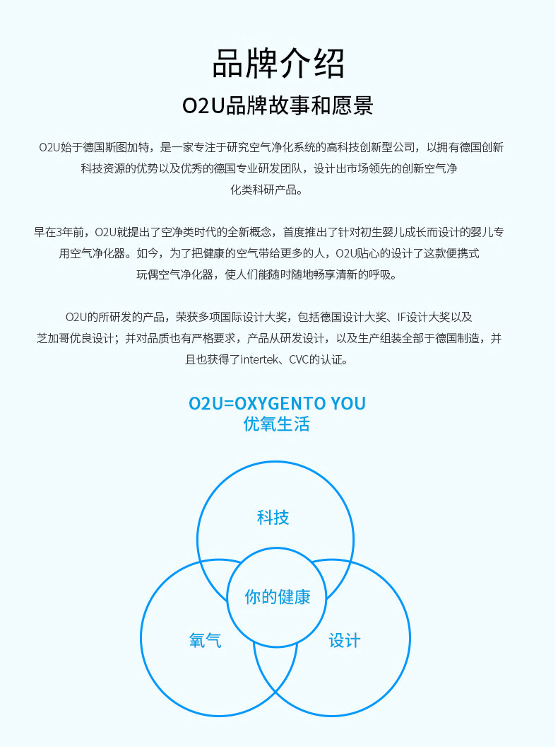 O2U Air Famliy - 德国设计便携式玩偶空气净化器 （阿狄白熊）