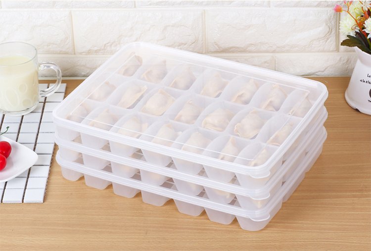 单层21格速冻饺子馄饨盒 厨房冰箱食物分格保鲜盒带盖饺子盒