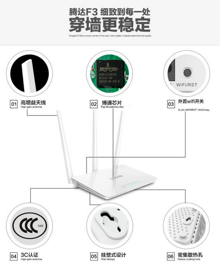 腾达（Tenda）F3 300M 无线路由器 Wifi无线穿墙 家用