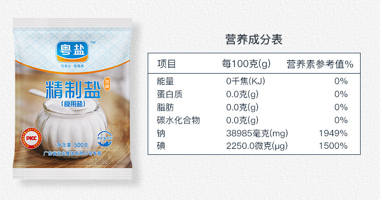 粤盐500g加碘精制食用盐