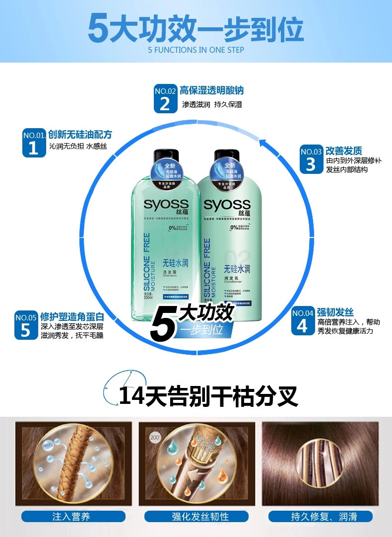 syoss丝蕴无硅水润洗发露500ml+润发乳500ml保湿补水控油