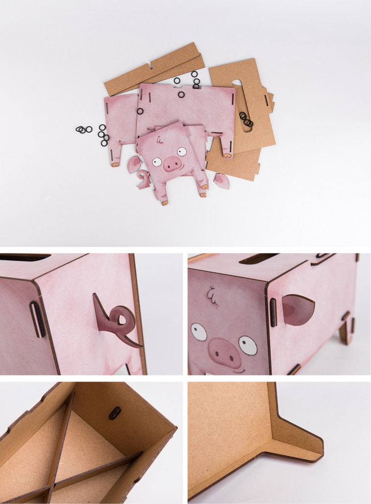 德国原产Werkhaus木质DIY创意组装动物纸巾餐巾纸盒-小猪