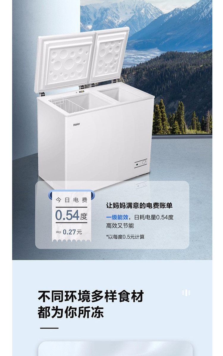 海尔/Haier 211升冰柜家用双温冷藏冷冻速冻 冷柜商用冰箱FCD-211XMP