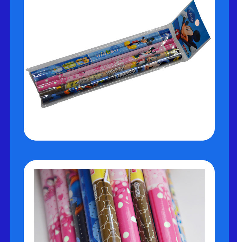 【义乌商城】正品迪士尼学生铅笔米奇米妮儿童卡通三角形6支装铅笔0185HS