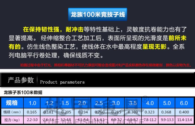 【义乌商城】 鱼线主线 子线进口台钓线尼龙线海竿线 100米三千越甲龙族钓鱼线