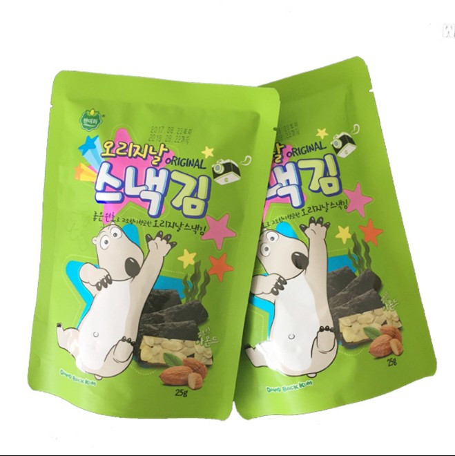 【威海馆】韩国进口韩美禾海苔脆片扁桃仁夹心海苔儿童零食25g*2包 包邮