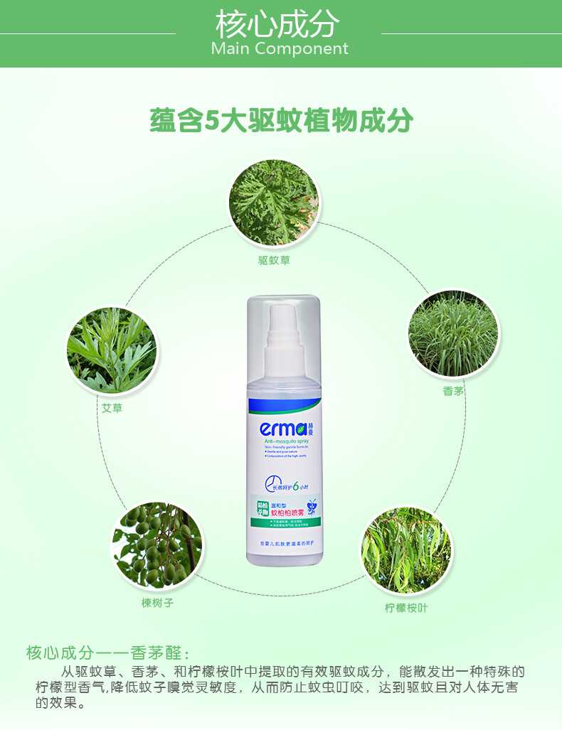 赫曼/erma 植物驱蚊液喷雾 婴幼儿防蚊水喷剂 户外蚊怕水喷雾120ml