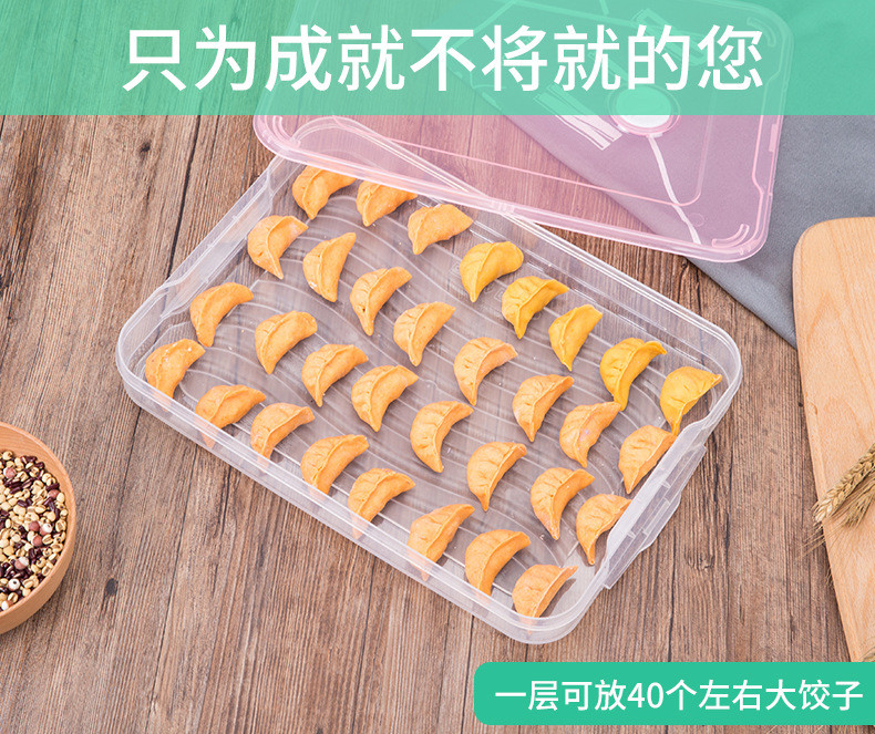 宁福吉 无分格速冻饺子盒 多层透明PP塑料食物冰箱收纳保鲜盒