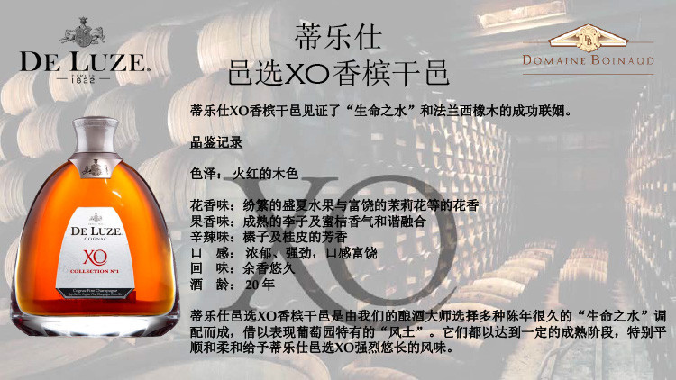 蒂乐仕 【20年以上的酒龄，卓越品质，完美呈现】Deluze/蒂乐仕邑选XO香槟干邑白兰地