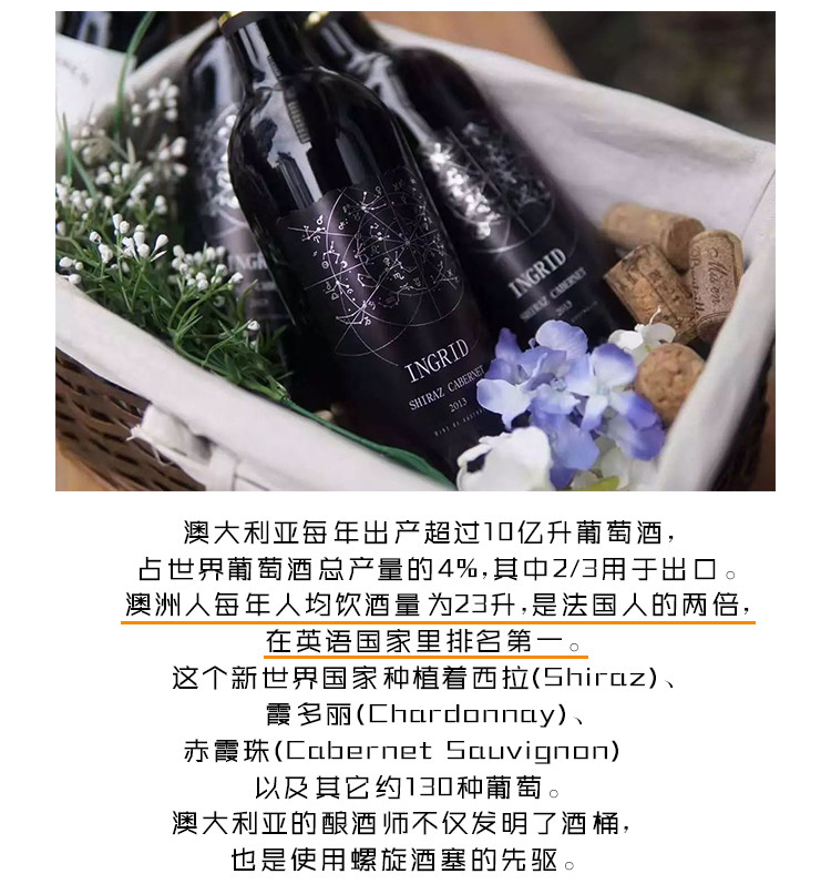 景皓汇 【十二星座图酒标】Ingrid Shiraz Cabernet 澳洲星座西拉赤霞珠干红葡萄酒