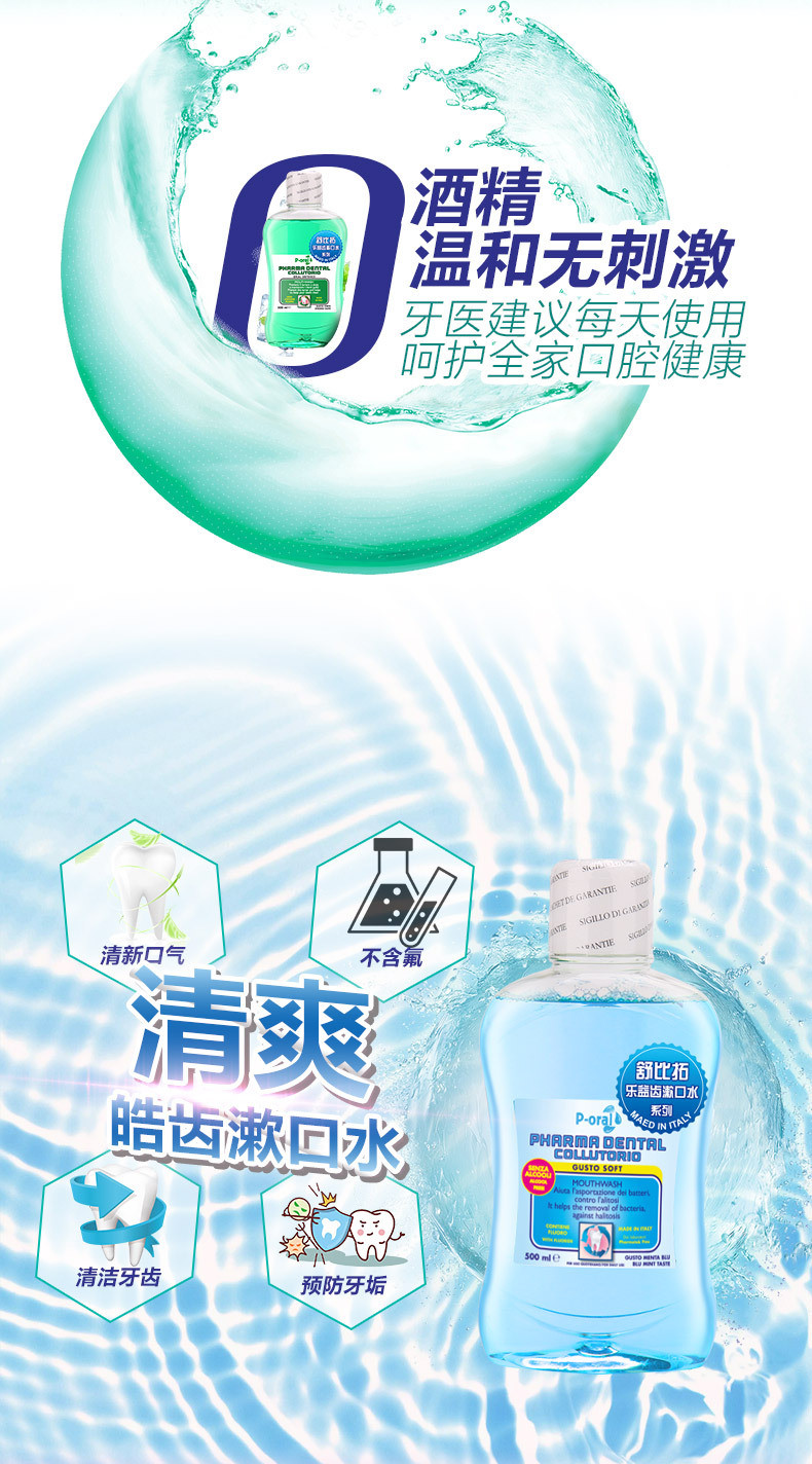 乐益齿 意大利进口健齿呵护型/清爽薄荷漱口水500ML