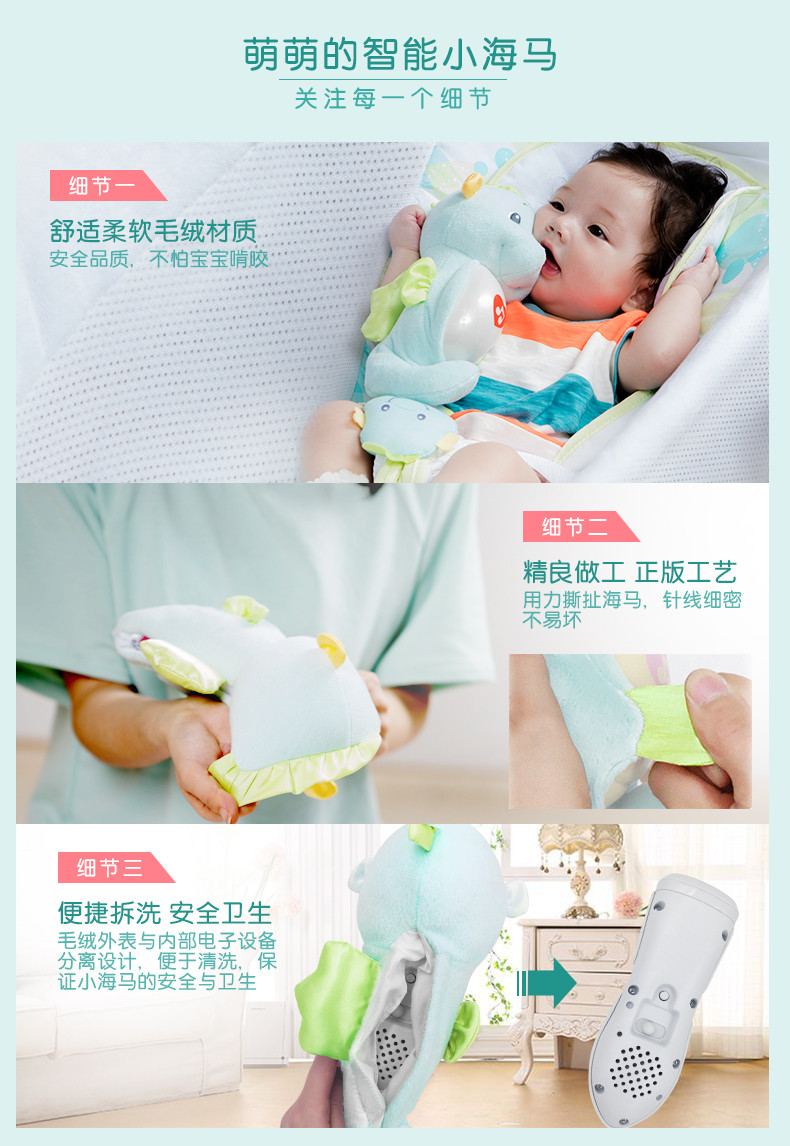 费雪(Fisher Price) 智能安抚 婴幼儿胎教 安抚毛绒玩具 音乐玩具FHC95