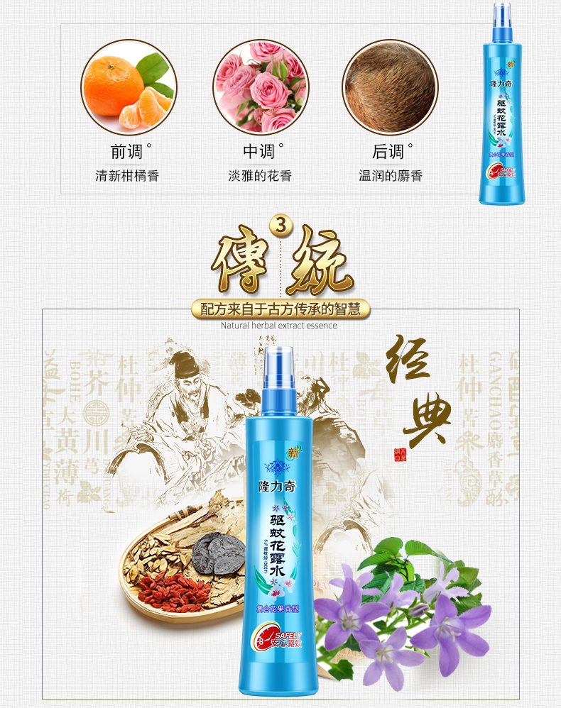 包邮隆力奇驱蚊花露水 复合花果清香型195ml