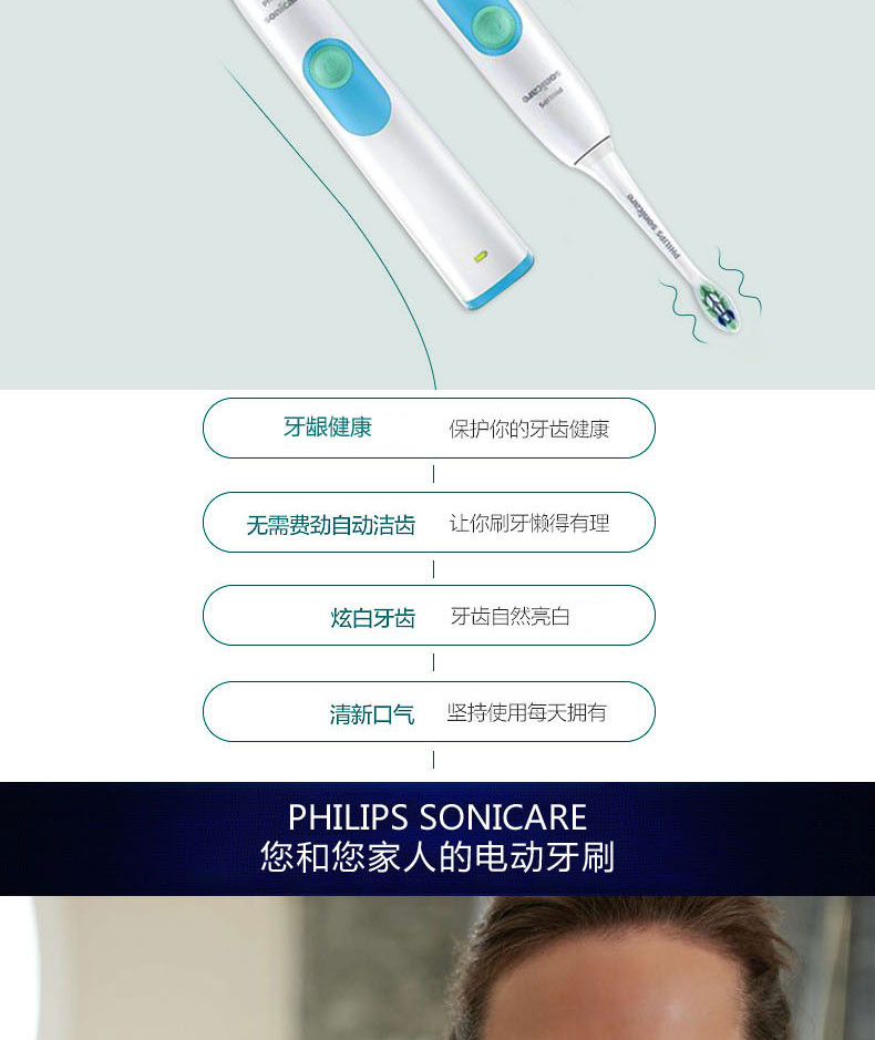 飞利浦/PHILIPS 电动牙刷HX6231 成人充电式声波震动牙刷