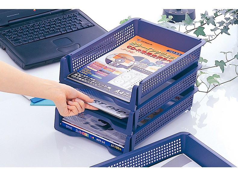 INOMATA 日本进口 办公桌面收纳盒 塑料收纳篮 A4纸收纳筐 文件票据整理盒