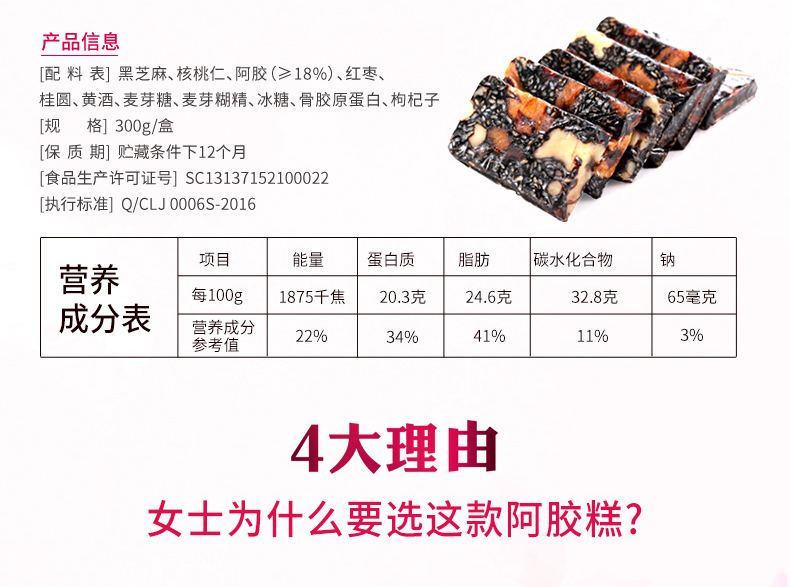 固本堂大果粒玫瑰型阿胶糕300g即食阿胶糕阿胶膏