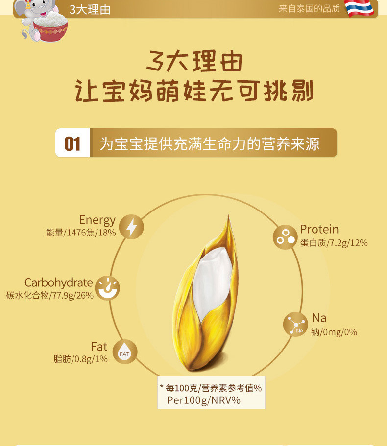 京都汇珍膳宝宝粥米 泰国原装进口茉莉香米大米750g 婴儿辅食