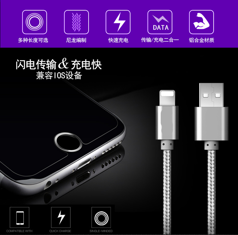 【1米】iPhone5 iPhone6 plus 苹果5s数据线 6s手机充电器线iPad4 7P【复制】