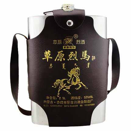 闷倒驴类 草原烈马纯粮白酒2500ml52度5斤不锈钢背壶 白酒