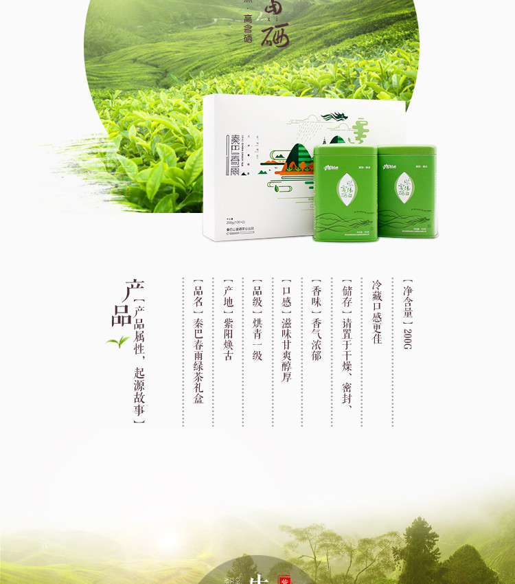 秦巴山富硒绿茶特级礼盒 100g×2罐