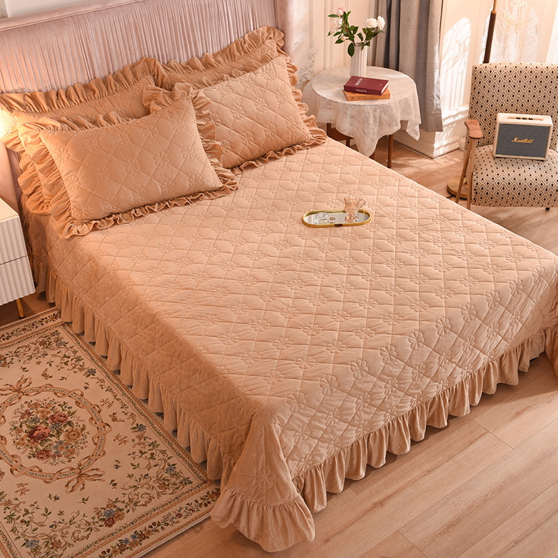 雅乐巢/GAGKUNEST宝宝绒加厚保暖床盖夹棉床单水晶绒床盖夹棉床盖双人床单床床垫罩