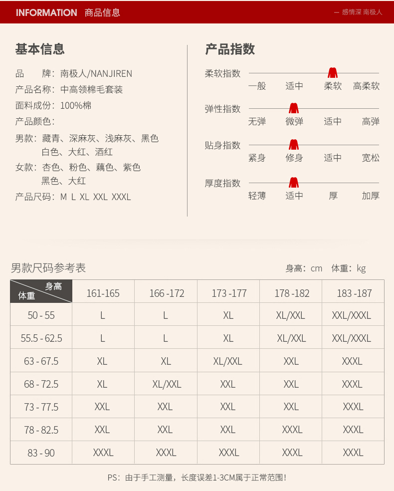 南极人男士保暖内衣男秋冬季薄款中老年棉毛衫纯棉秋衣秋裤男套装【湖南长沙县】