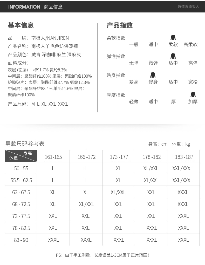 南极人男士保暖裤冬季毛裤加厚加绒秋裤男单件高腰修身护膝线棉裤【湖南长沙县】