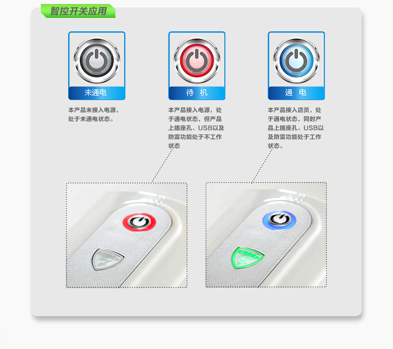 多口USB立式插排多功能拖线板智能防雷电源插座排插S32C-UW(20C)