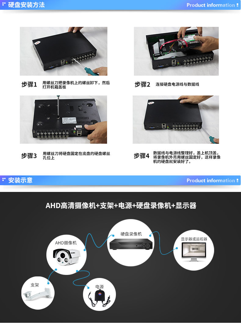 睿威仕 AHD高清4路1080P同轴硬盘录像机 手机网络监控主机 HDMI