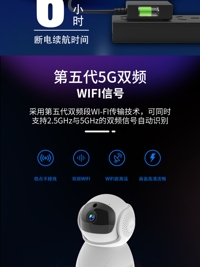 5G监控摄像头1080高清网络家用监控器wifi双频无线室外监控摄像头