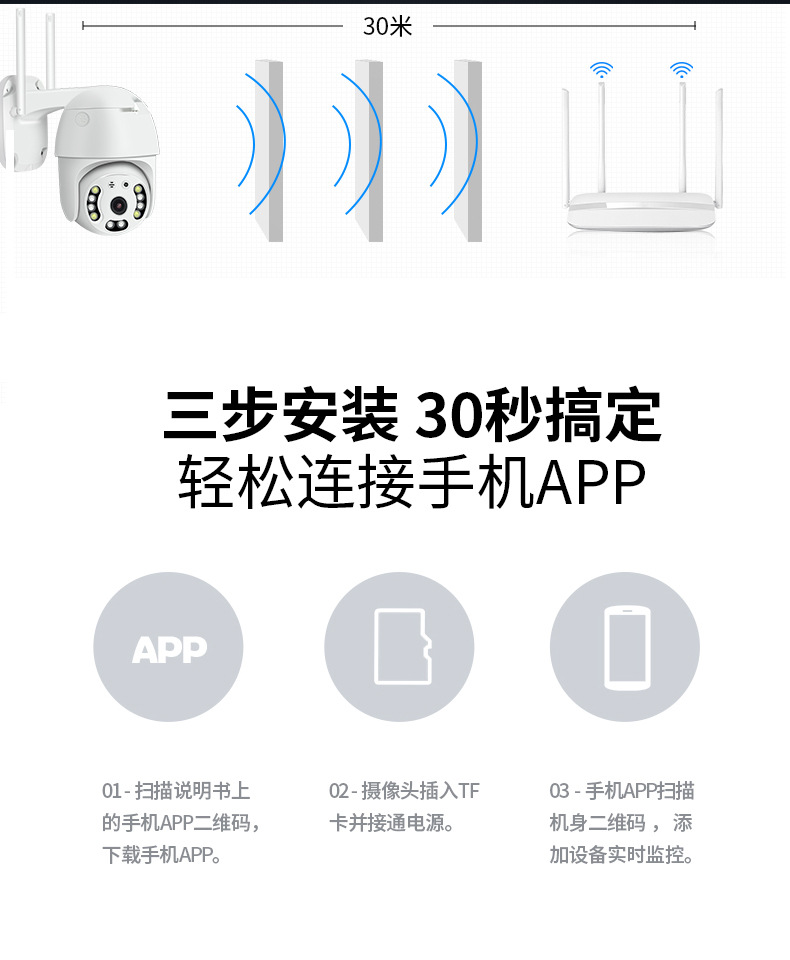 睿威仕 wifi球机自动跟踪无线摄像头高清云台家用安防水监控手机远程