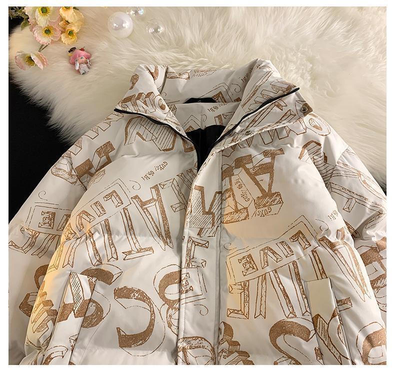 吉普盾 立领面包服棉衣男士冬季潮牌满印棉袄外套休闲情侣装