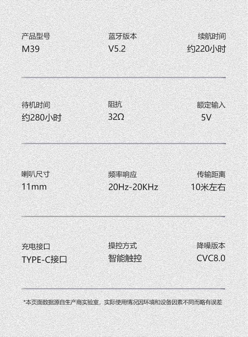 小天羊 新款M39TWS真无线蓝牙大容量数显 双耳降噪5.2低延迟运动耳机