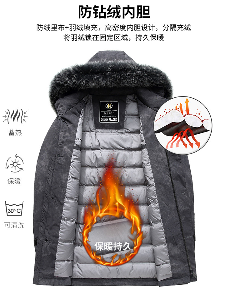 LANSBOTER/莱诗伯特 莱诗伯特羽绒服男加厚中长款灰鸭绒狐狸毛领