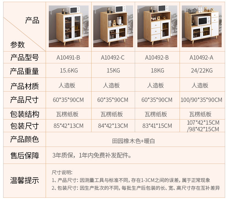 MANOY YUHOUSE 餐边柜现代简约容量柜子客厅靠墙 家用厨房柜子灶台柜置物架