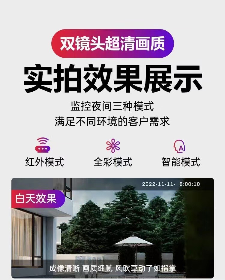 睿威仕 360度全景无死角监控器wifi家用手机远程室外高清双画面摄