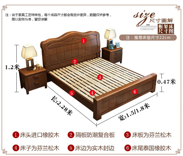 MANOY YUHOUSE 实木床1.8米双人床现代中式主卧婚床 1.5米单人床气压高箱