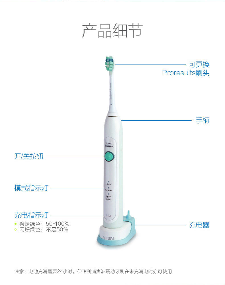 飞利浦(PHILIPS) 电动牙刷 成人声波震动牙刷(自带刷头*1) 机皇款 HX6730