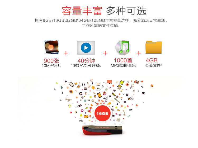 闪迪/SANDISK 酷刃（CZ50） 16GB U盘 闪迪U盘优盘黑红